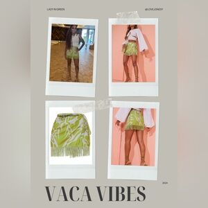 Green abstract floral tassel hem wrap mini skirt